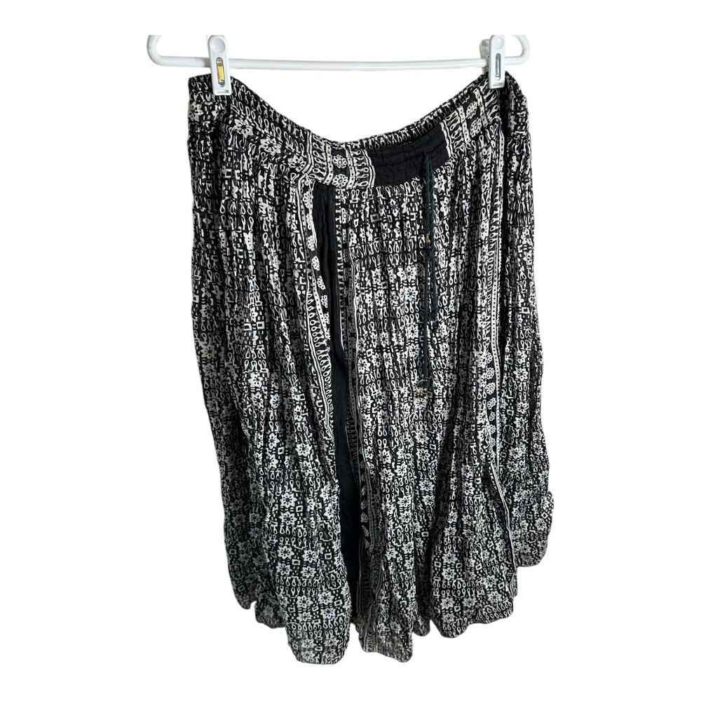 Just Class Black White Patterned Gauze Boho‎ Midi Skirt Size M